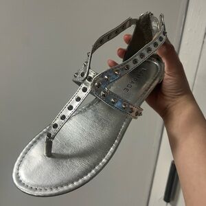 silver colored sandals